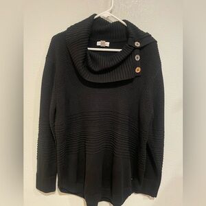 Calvin Klein Black Buttoned Cowl Neck Sweater